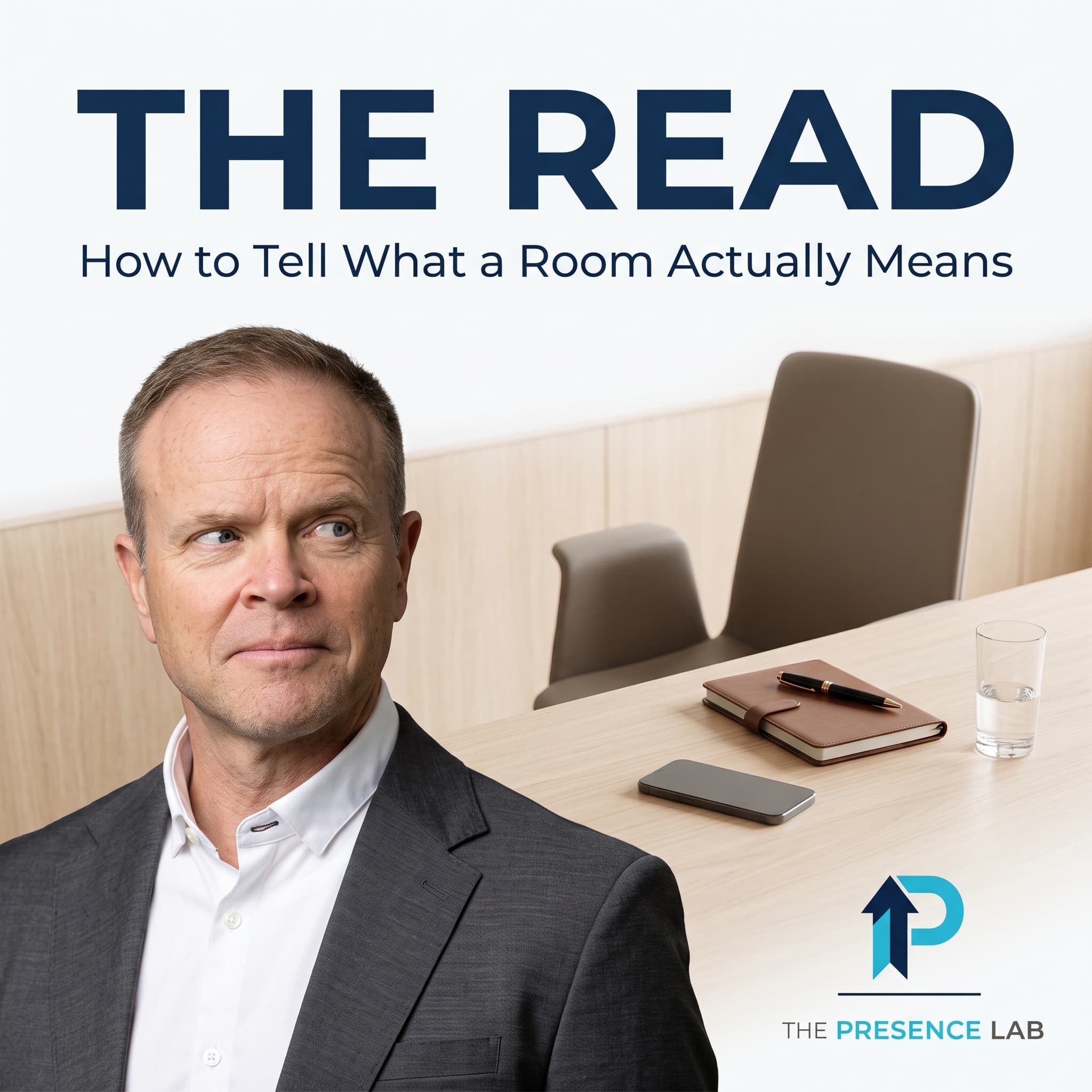 Dale Dixon at a conference table reading the room, beside the title The Read: How to Tell What a Room Actually Means